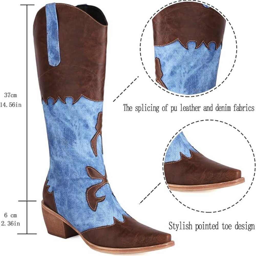 Women Denim Cowboy Boots - Picture 7 of 11